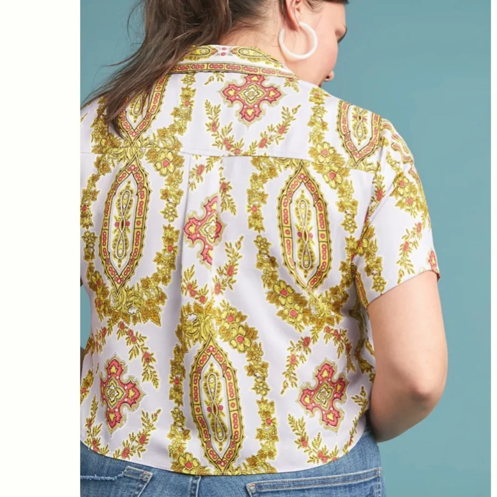 ⭐️Echarpe Button Down Chic Girly Hipster Hippie Paisley Boho Bohemian Classy Top - Picture 3 of 9